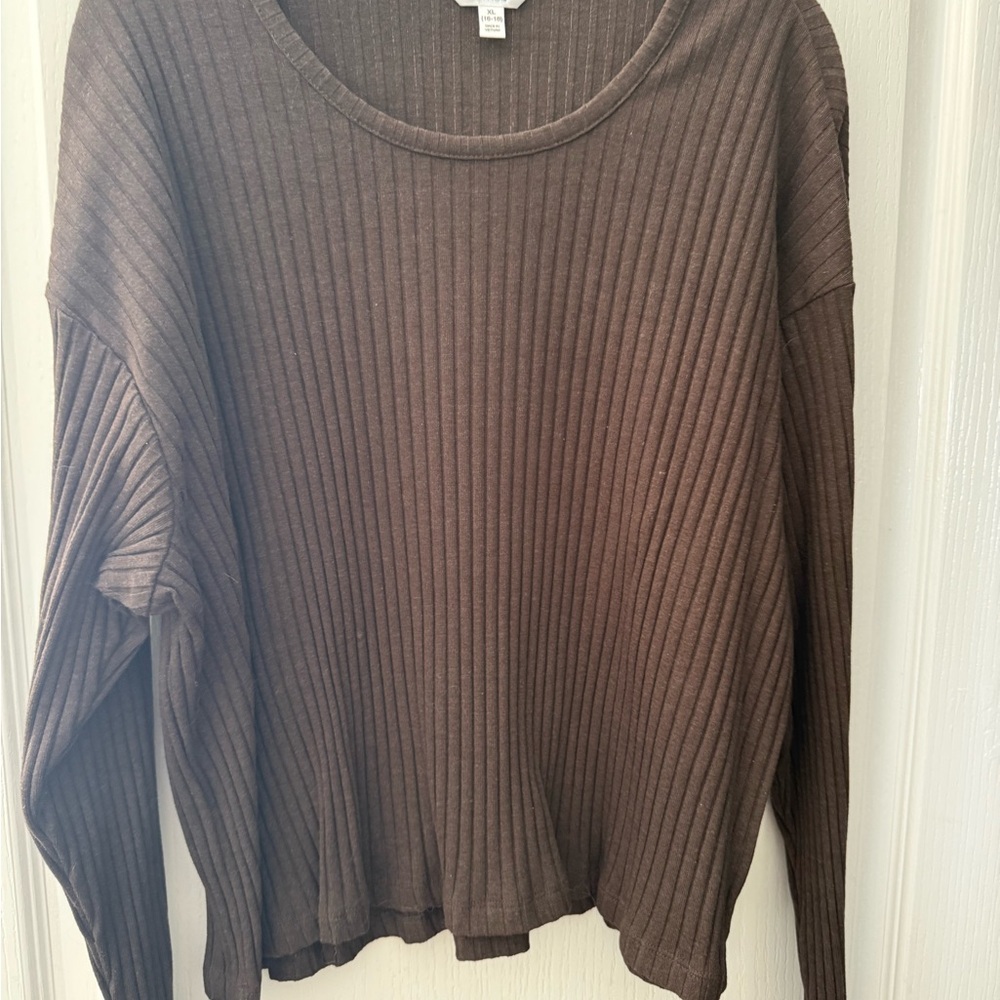 Time and Tru Chocolate Ribbed Top